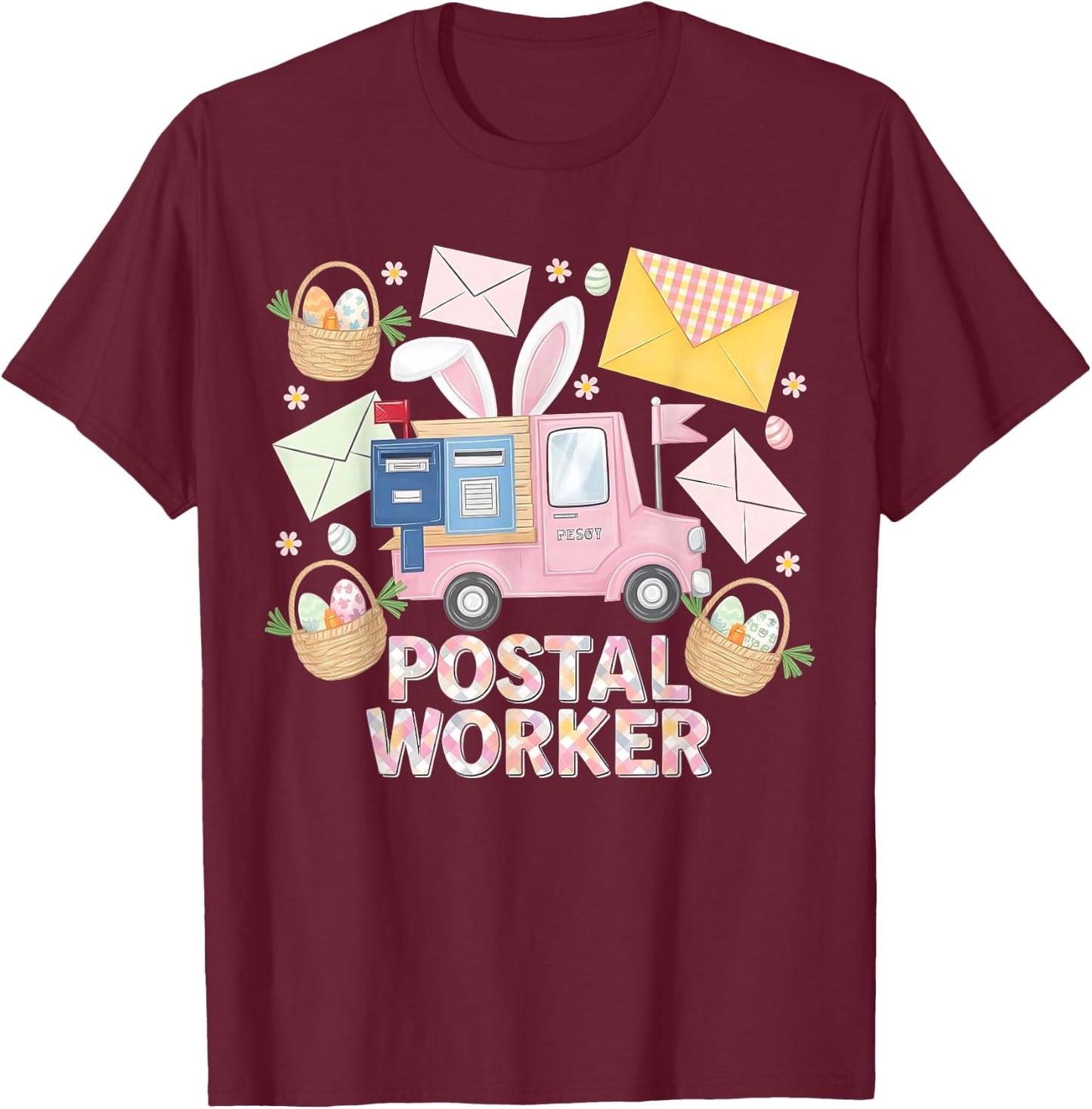 Easter Mail Carrier Bunny Postal Worker Cute Post Office T-Shirt - T-Shirt | Maroon