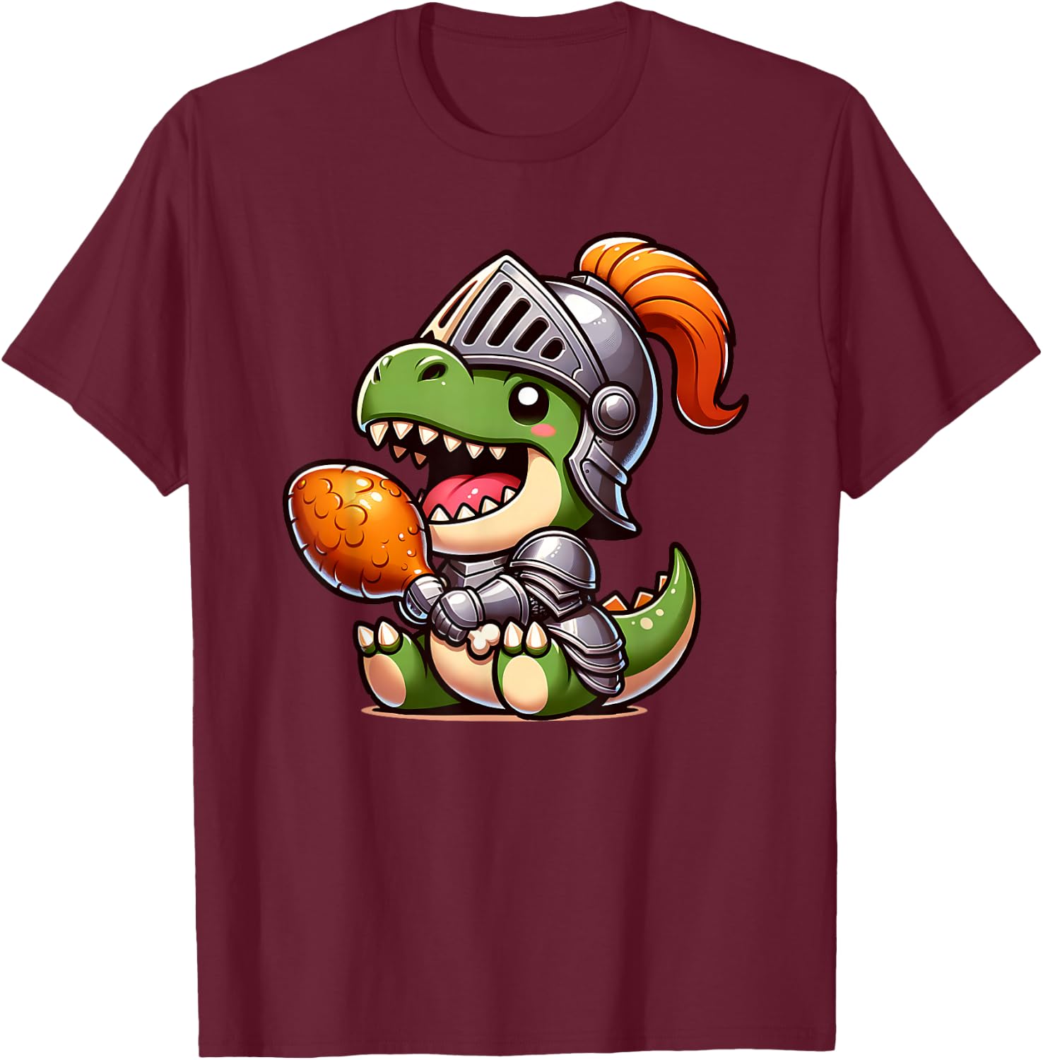 Ren Faire Festival T-Rex Dinosaur Medieval Knight Turkey Leg T-Shirt - T-Shirt | Maroon