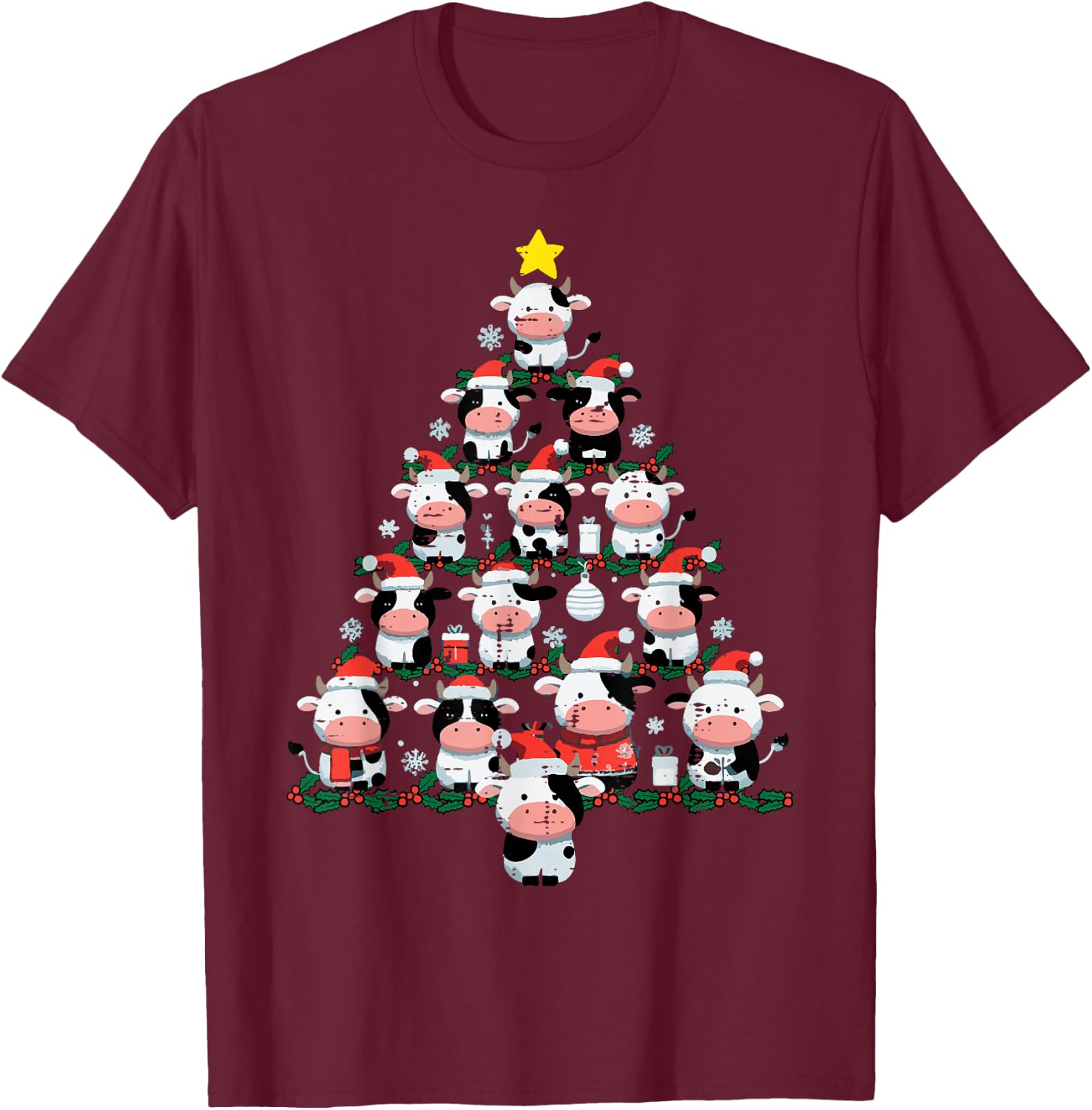 Cows Christmas Tree Xmas Farm Animal Toddler Boys Girls Kids T-Shirt - T-Shirt | Maroon