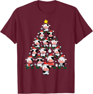 Cows Christmas Tree Xmas Farm Animal Toddler Boys Girls Kids T-Shirt - T-Shirt | Maroon