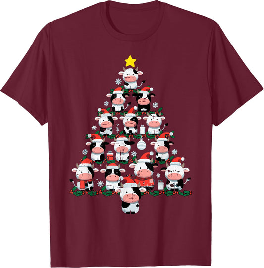 Cows Christmas Tree Xmas Farm Animal Toddler Boys Girls Kids T-Shirt - T-Shirt | Maroon