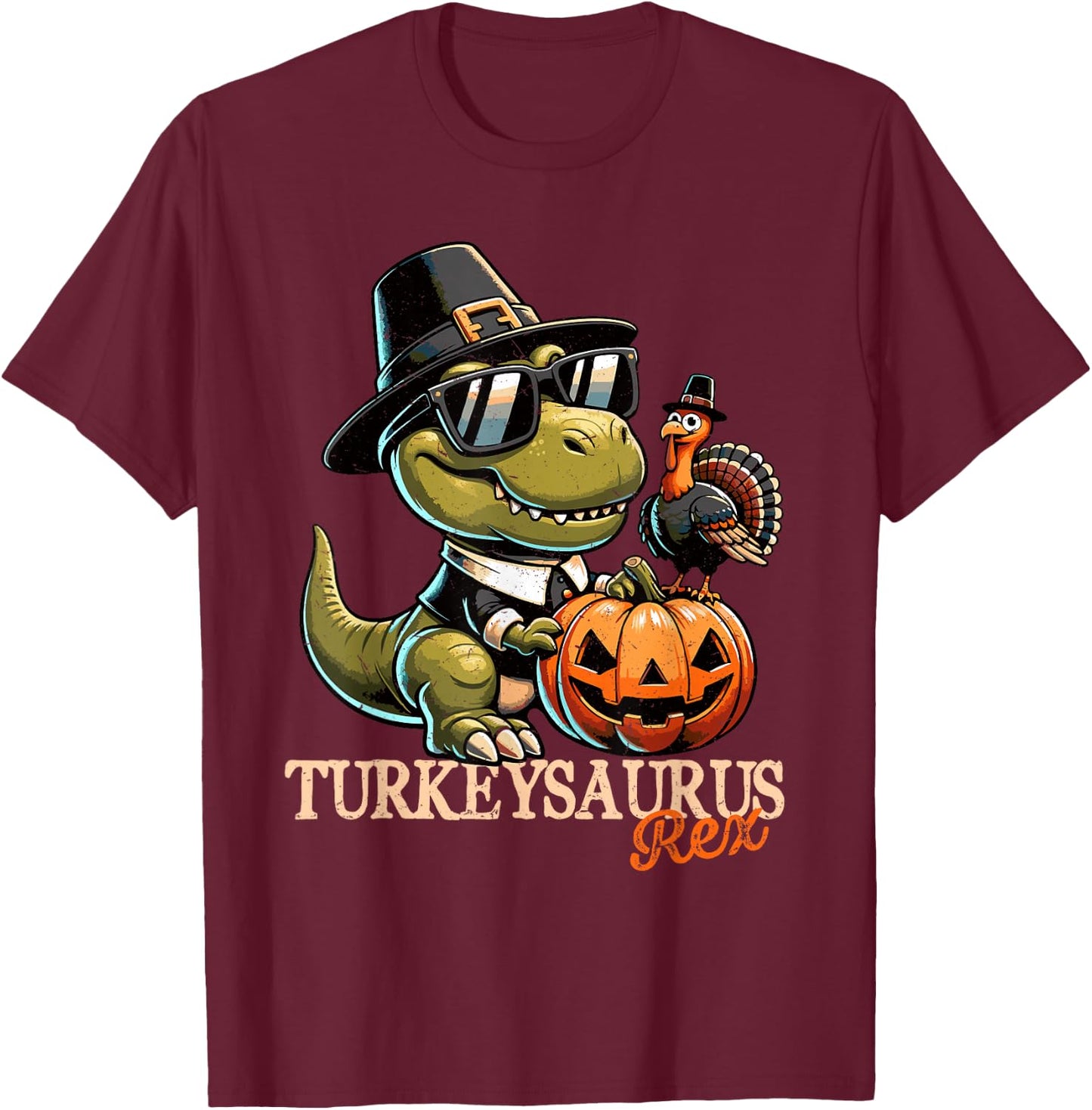 Dinosaur Thanksgiving Outfit Fall Boys Kids Toddler Turkey T-Shirt - T-Shirt | Maroon