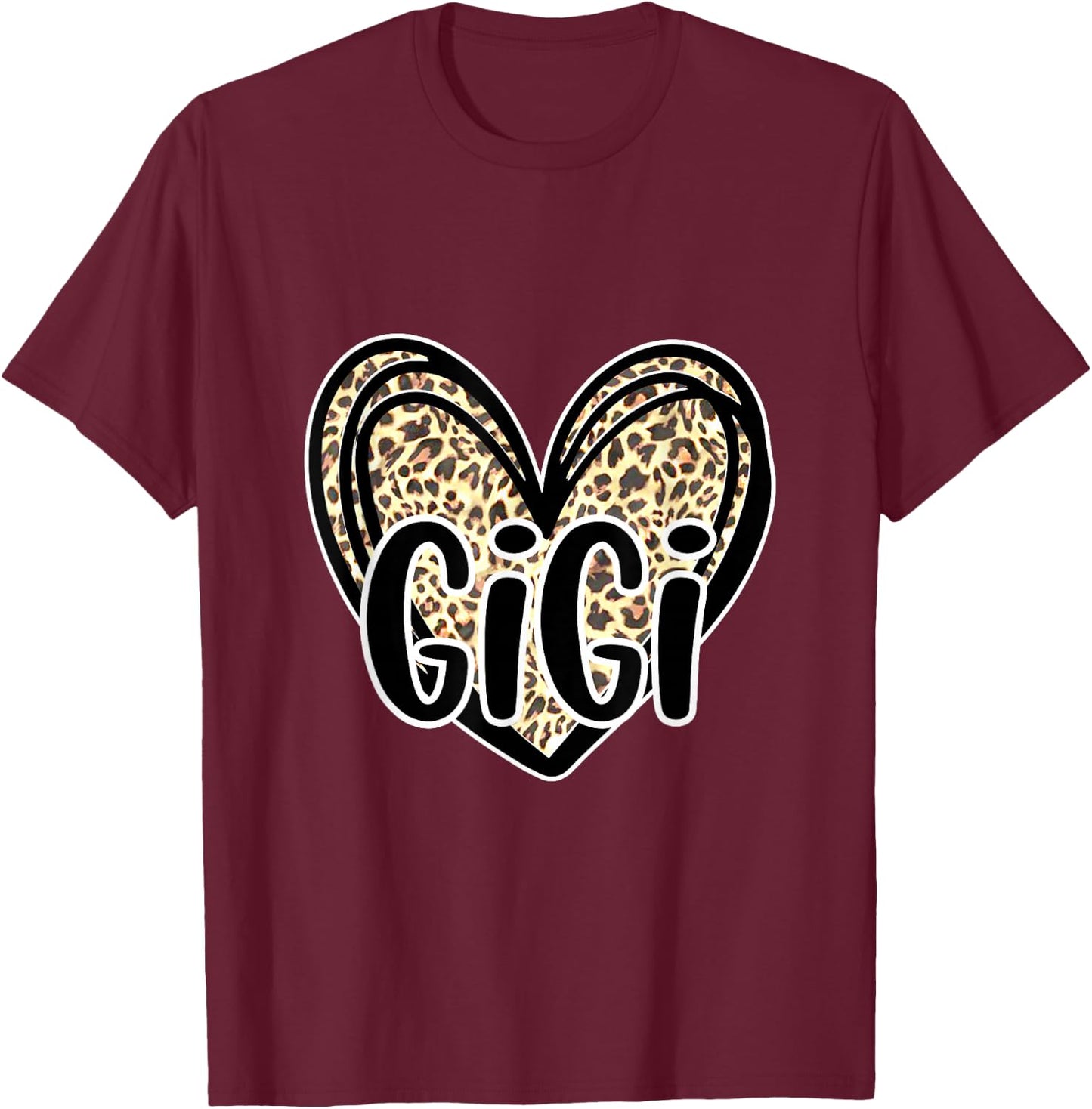 Cute Gigi, Women's Leopard Cheetah Print Heart Grandmother T-Shirt - T-Shirt | Maroon