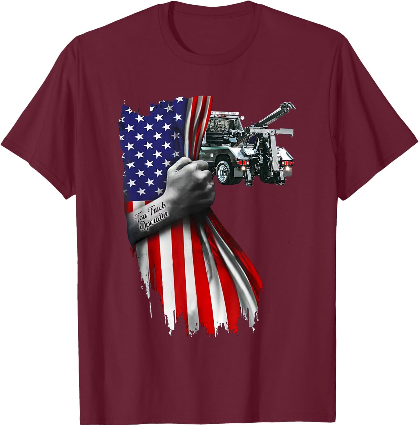 Tow Truck operator work American Flag For Tow Truck Driver T-Shirt - T-Shirt | Maroon