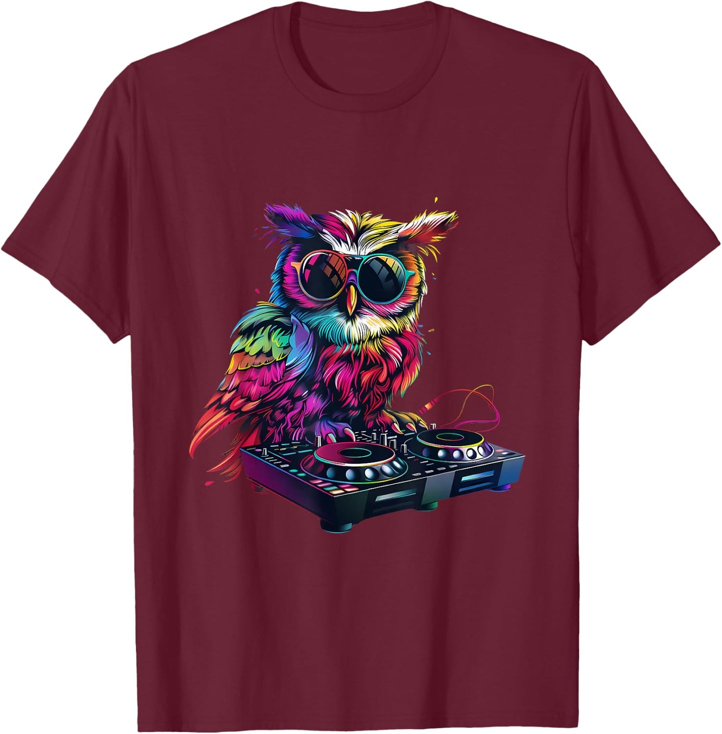 Owl DJ Dance Music Techno Owl Lover House Turntable DJ Owl T-Shirt - T-Shirt | Maroon