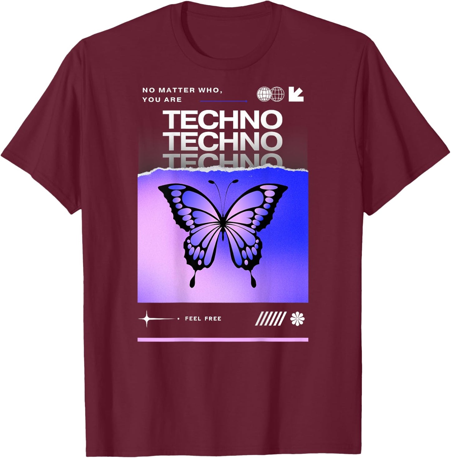 Techno Butterfly Rave Feel Freedom Trance Love Club T-Shirt - T-Shirt | Maroon