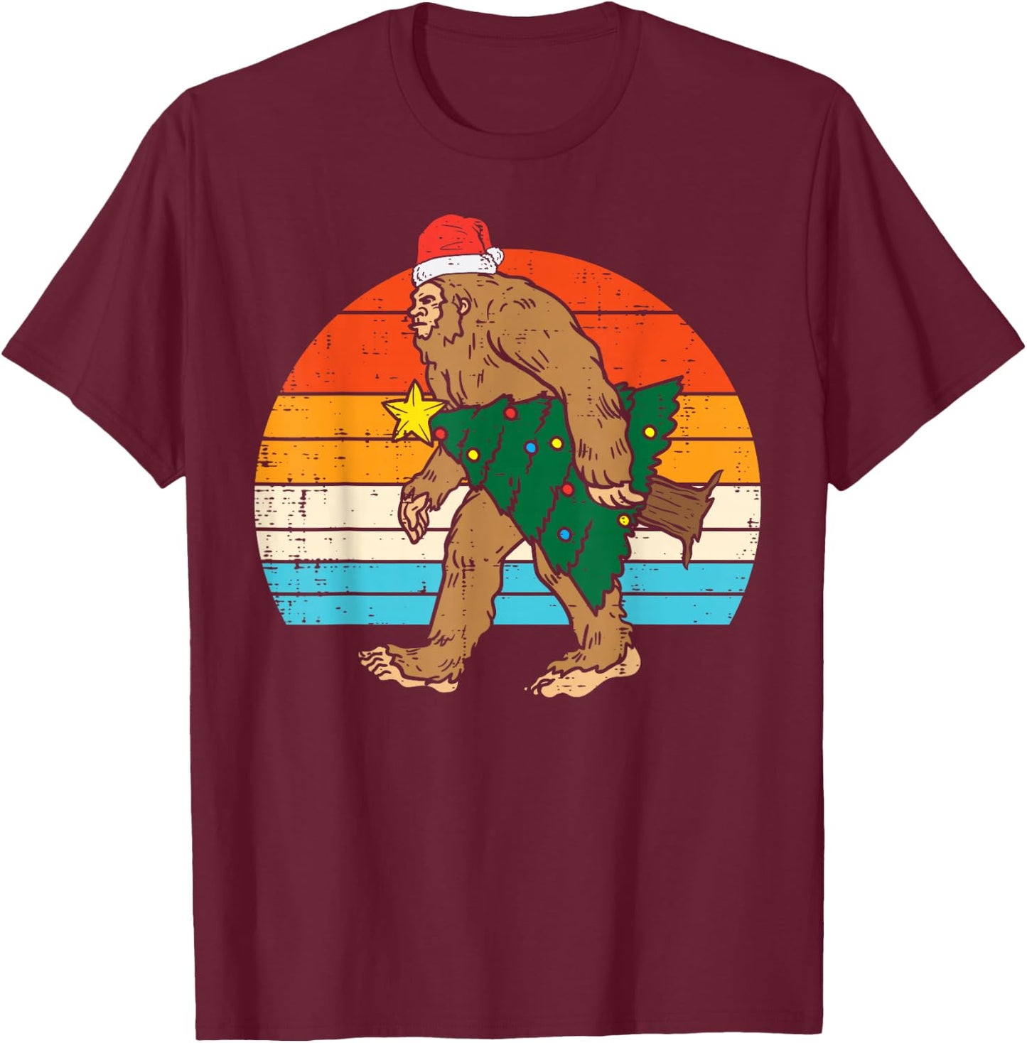 Bigfoot Sasquatch Christmas Tree Funny Xmas Men T-Shirt - T-Shirt | Maroon