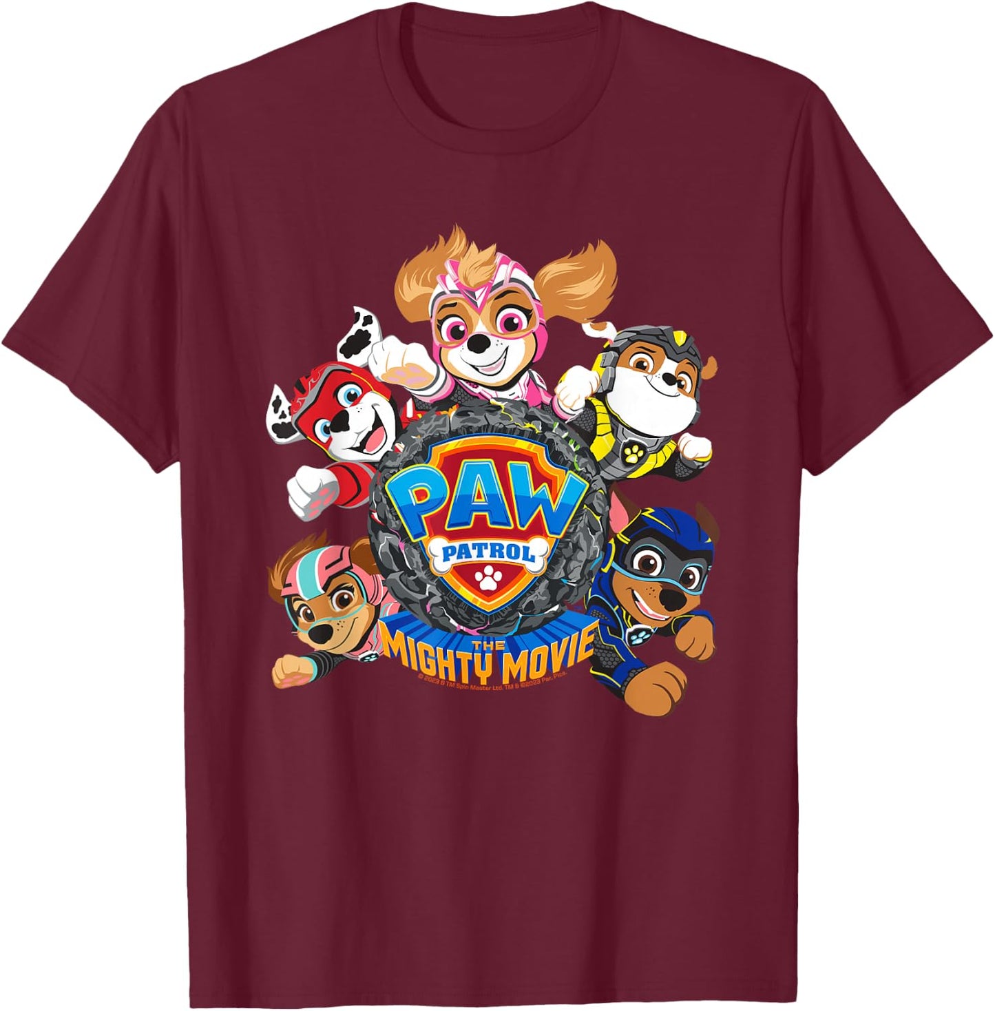 PAW Patrol: The Mighty Movie Flying , Black, S T-Shirt - T-Shirt | Maroon