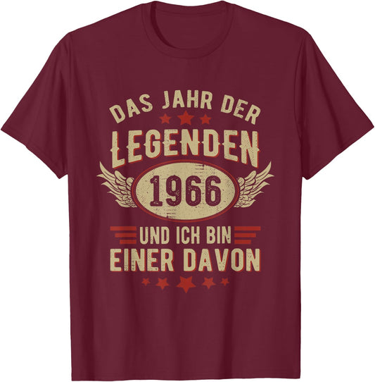 1966 Year of Legends Vintage 1966 Birthday Retro , black T-Shirt - T-Shirt | Maroon