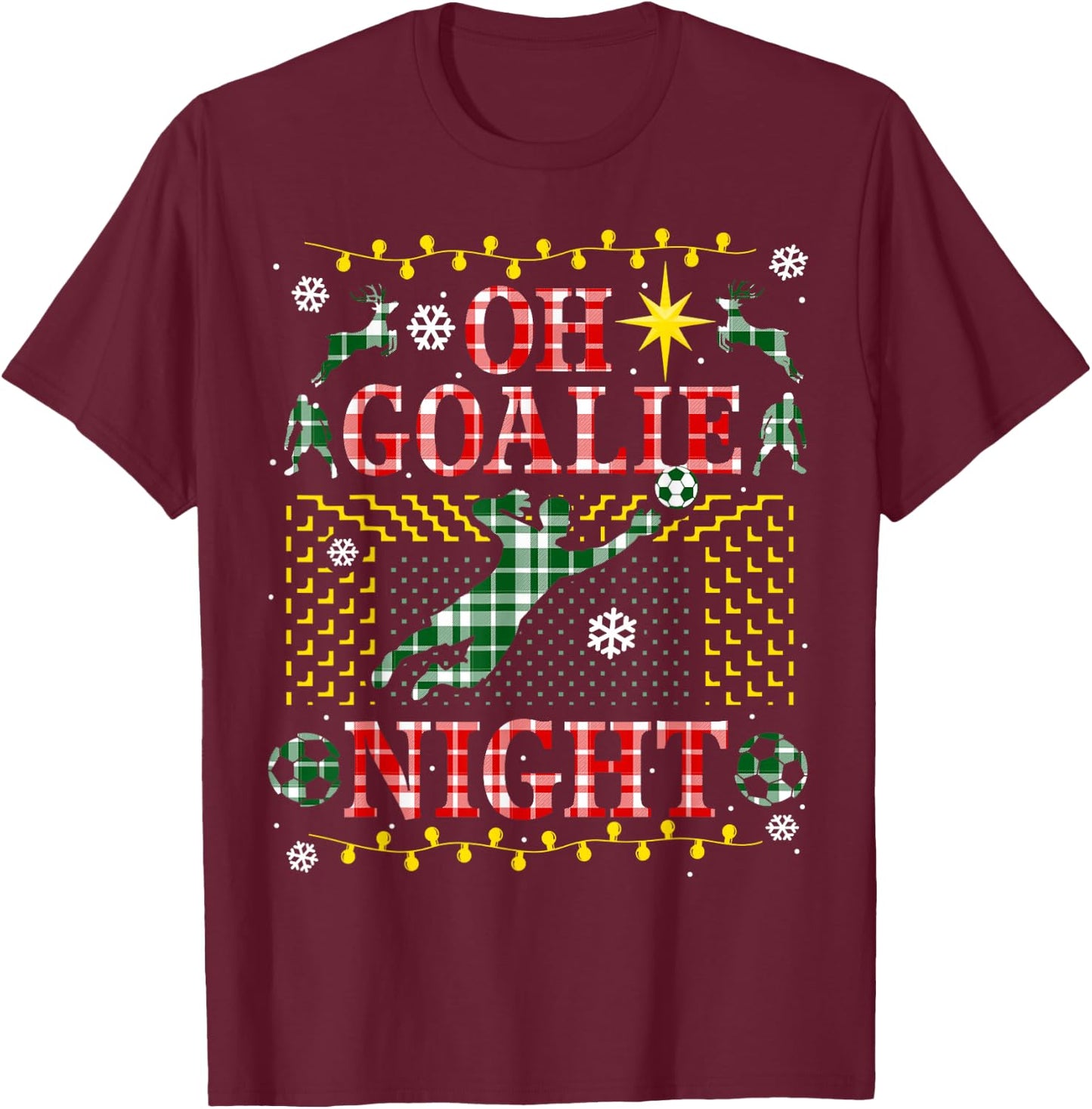 Funny Soccer Goalie Ugly Christmas Sweater Party Goal Keeper T-Shirt - T-Shirt | Maroon