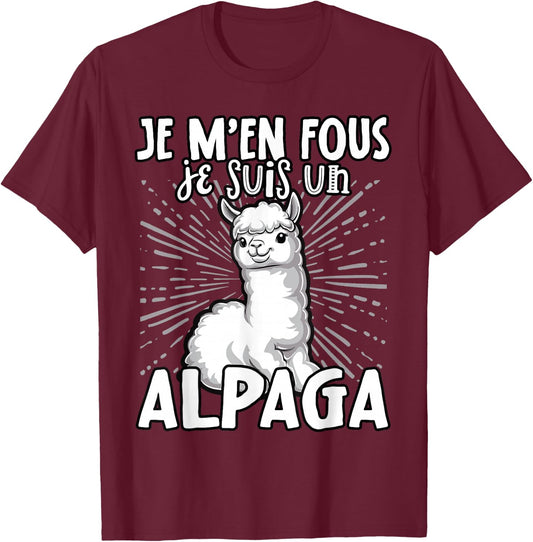 Je M'en Fous Je Suis Un Alpaca - Cute Alpaca , Black, S T-Shirt - T-Shirt | Maroon