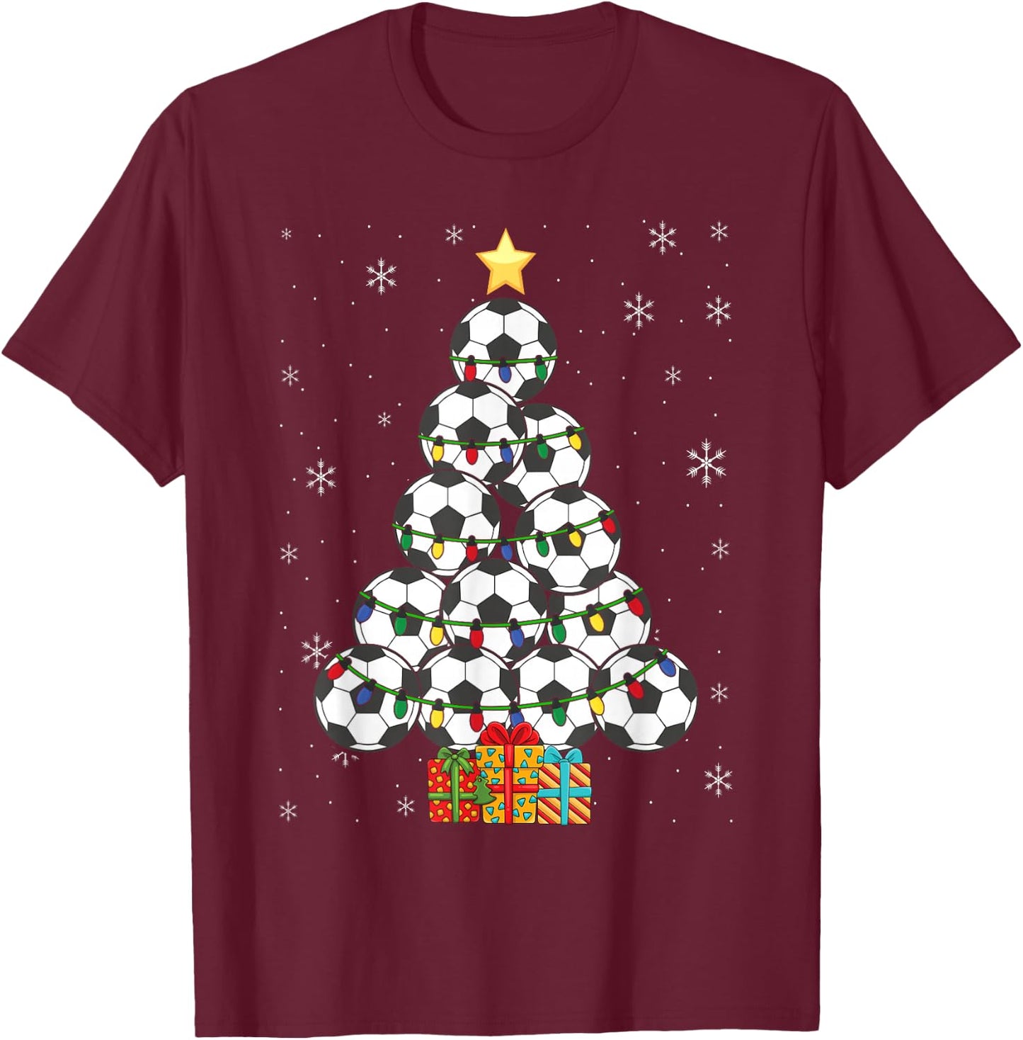 Soccer Christmas Tree Xmas Player Boys Girls Men Women Kids T-Shirt - T-Shirt | Maroon