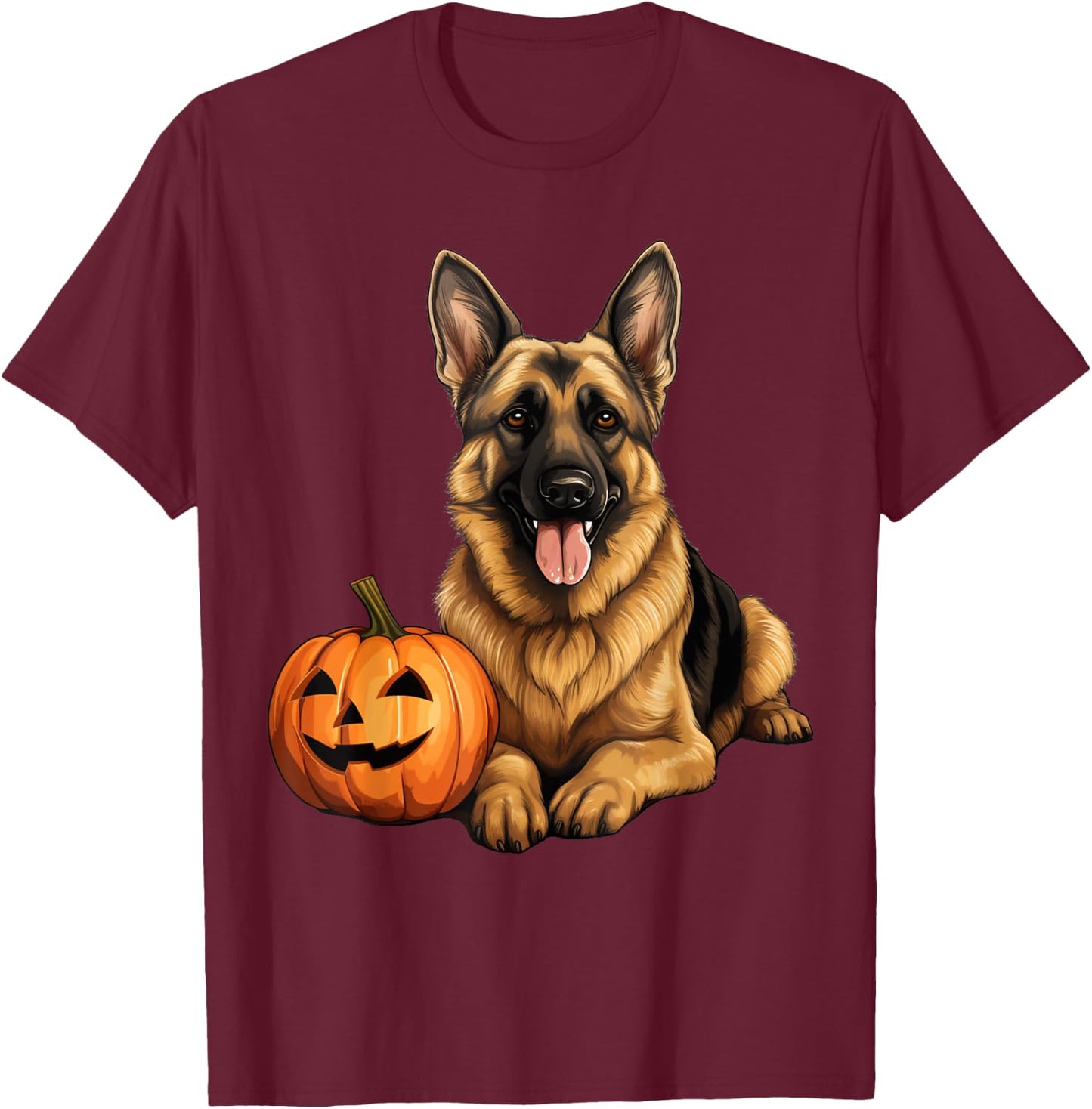 German Shepherd Dog Pumpkin Lazy Halloween Party Costume T-Shirt - T-Shirt | Maroon