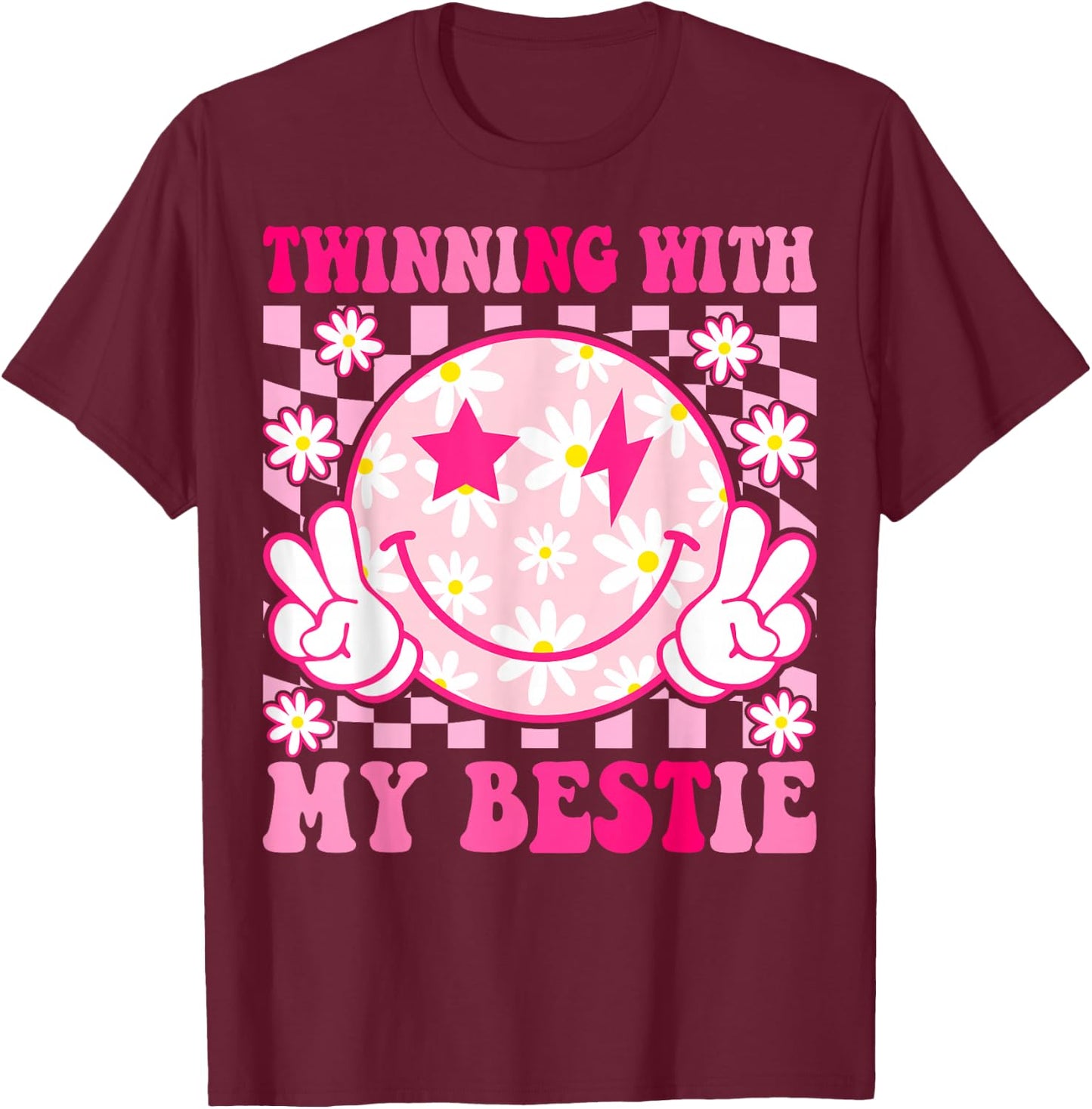Groovy Twinning with My Bestie Spirit Week Friends T-Shirt - T-Shirt | Maroon