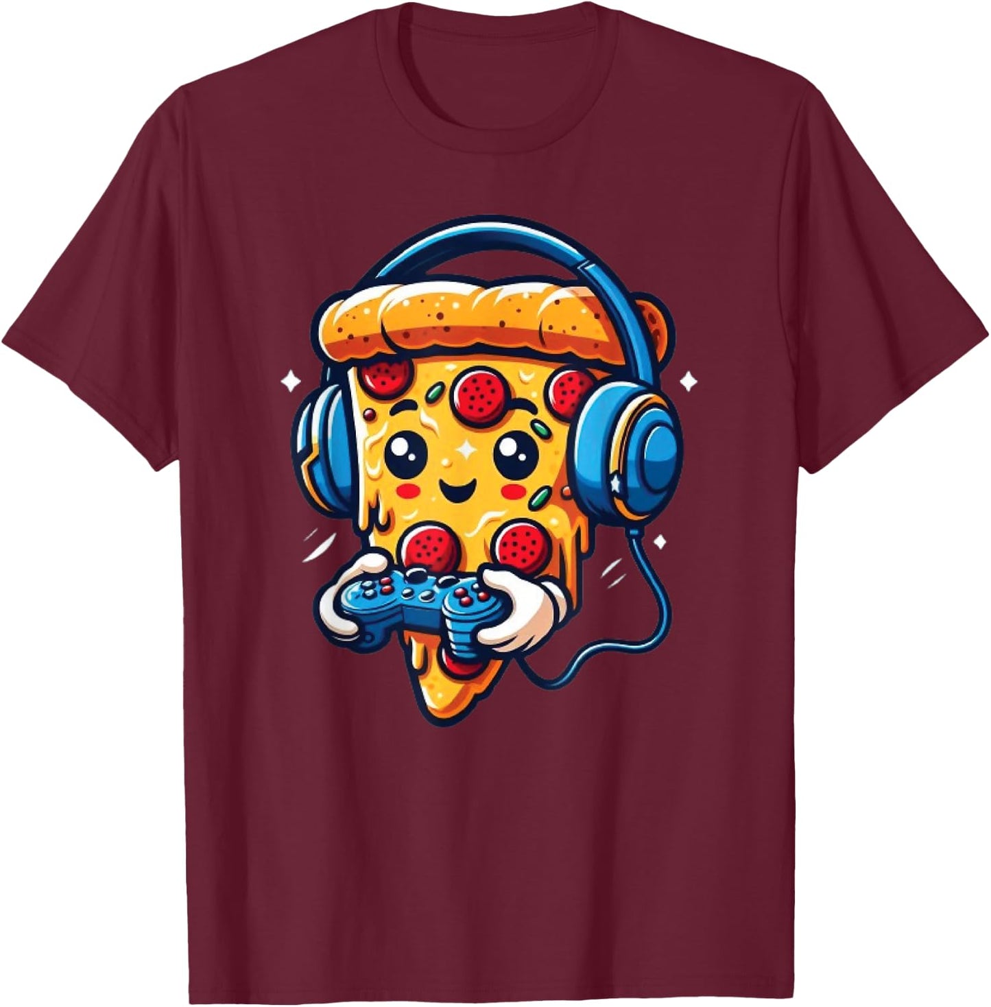 Gamer Pizza Video Gaming Funny Food Men Boys Kids Teen Youth T-Shirt - T-Shirt | Maroon