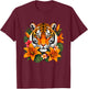 Tropical Tiger with Orange Lilies Jungle Flowers T-Shirt - T-Shirt | Maroon