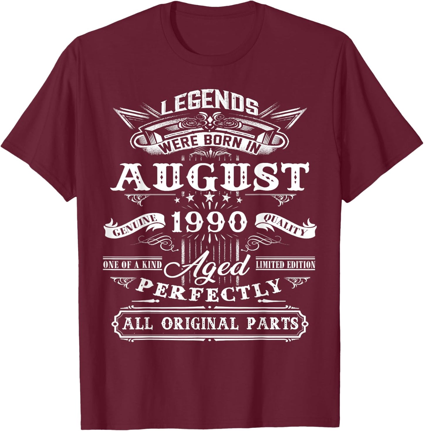 Legend Born In August 1990 35th Birthday 35 Years Old T-Shirt - T-Shirt | Maroon