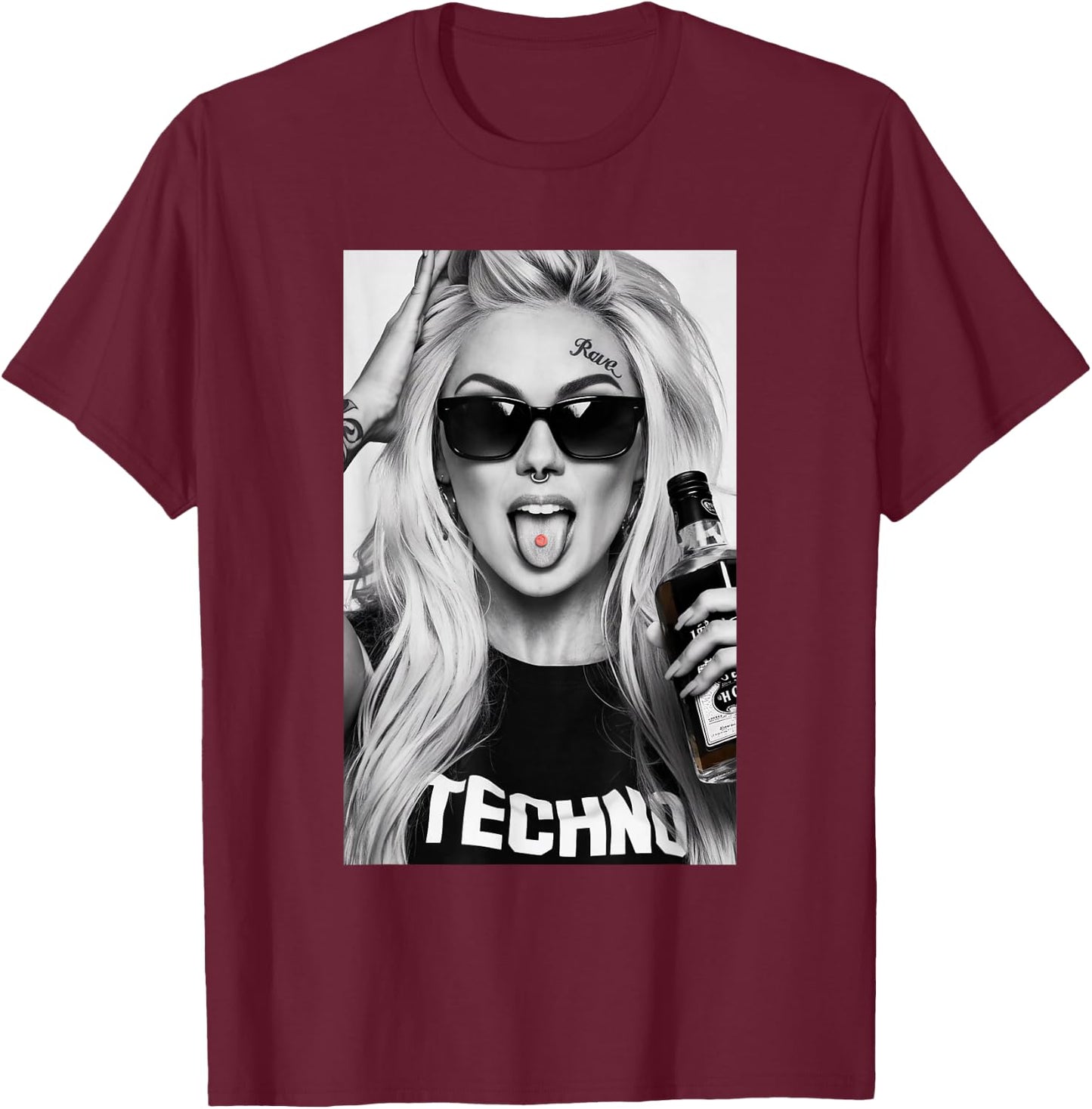 Blonde Techno Girl | Rave, Festival, Techno , black T-Shirt - T-Shirt | Maroon