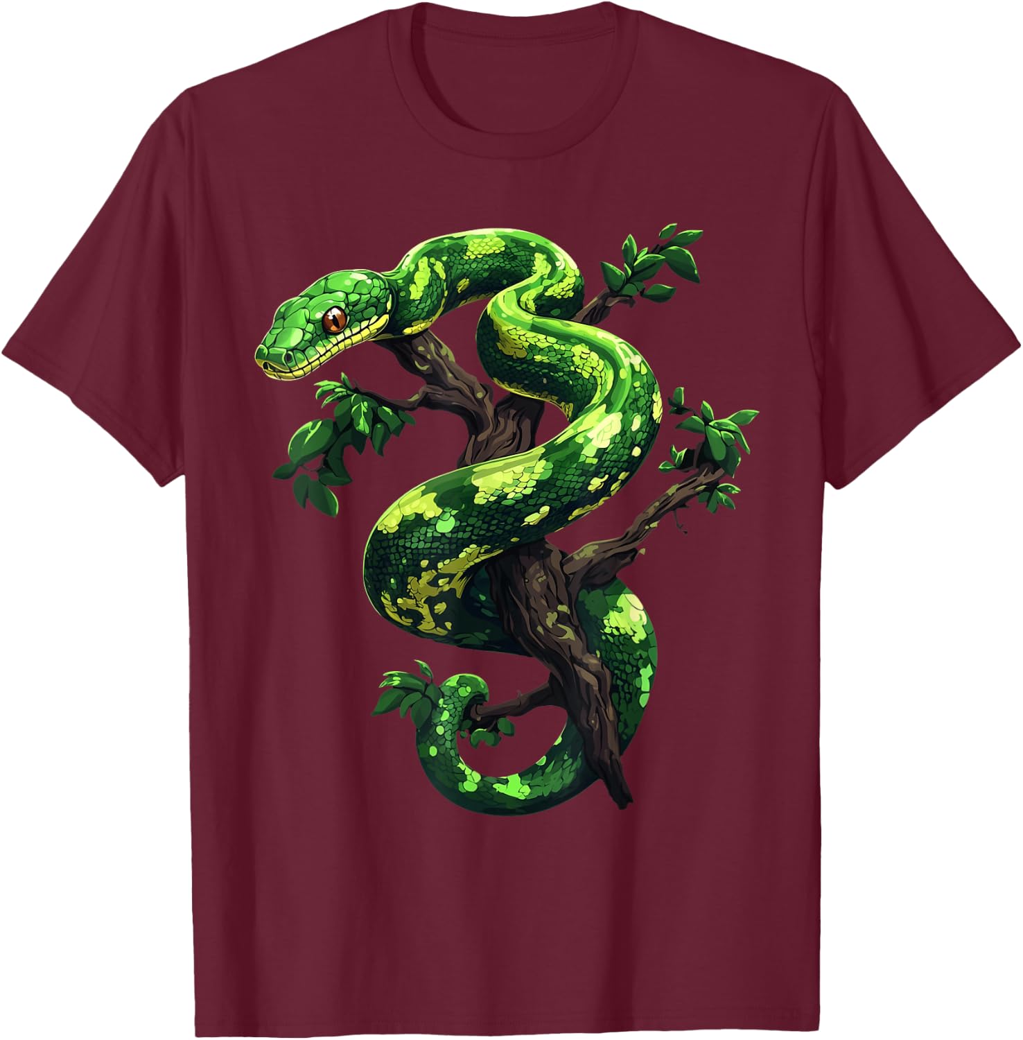 Funny Green Tree Python Lover Snakes Reptiles T-Shirt - T-Shirt | Maroon