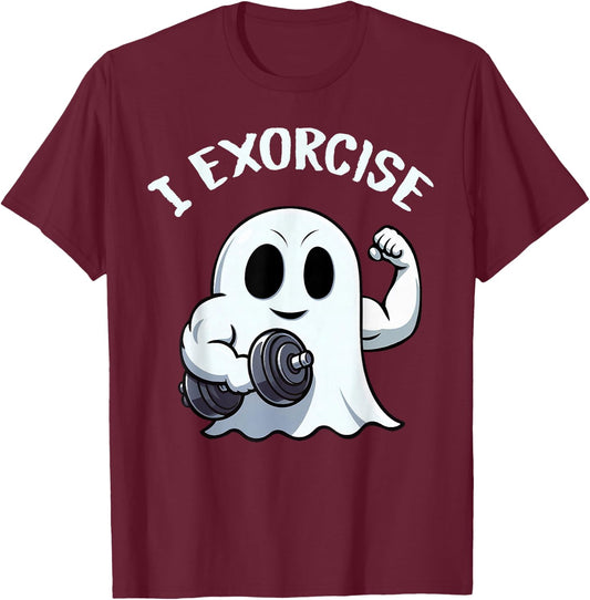 Ghost I Exorcise Funny Gym Exercise Workout Spooky Halloween T-Shirt - T-Shirt | Maroon