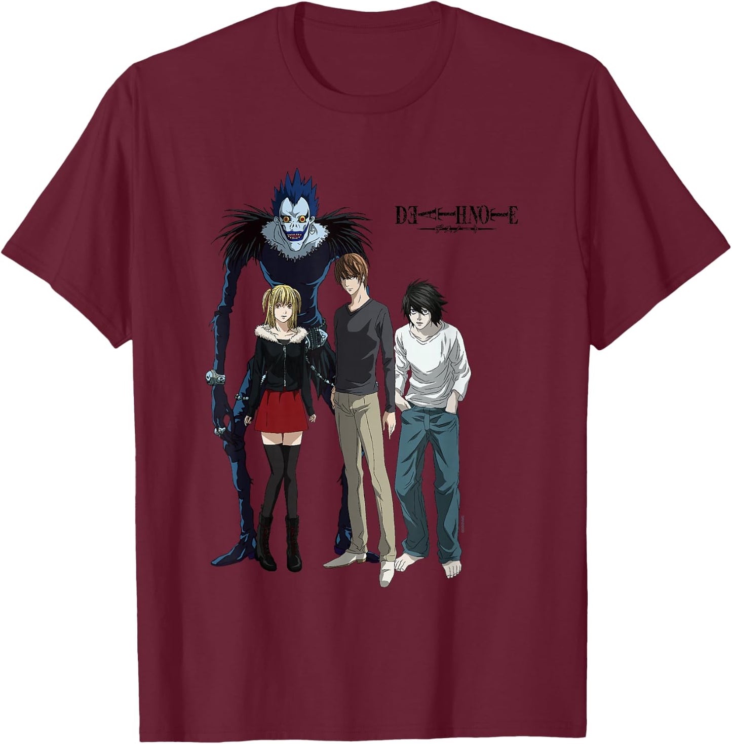 Death Note Main Characters Posing with Logo Anime T-Shirt - T-Shirt | Maroon