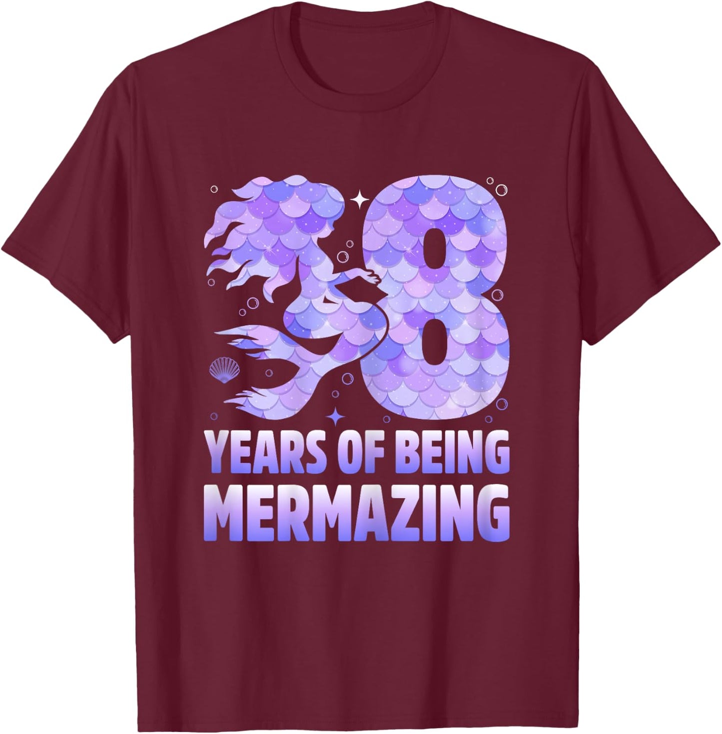 8 Years Of Being Mermazing Mermaid 8th Birthday Girls T-Shirt - T-Shirt | Maroon