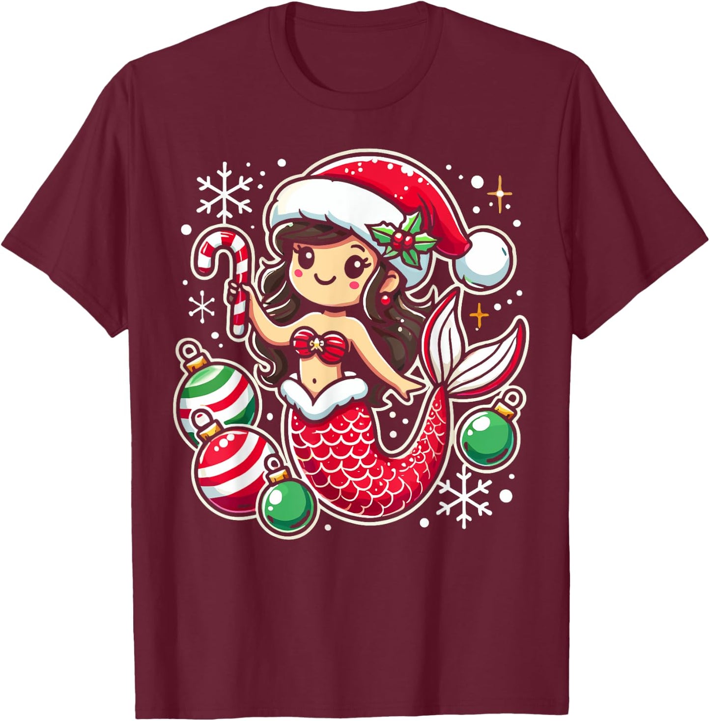 Girls Mermaid Christmas Pajamas T-Shirt - T-Shirt | Maroon