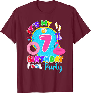 It's My 7th Birthday Summer Pool Party 7 Years Old T-Shirt - T-Shirt | Maroon
