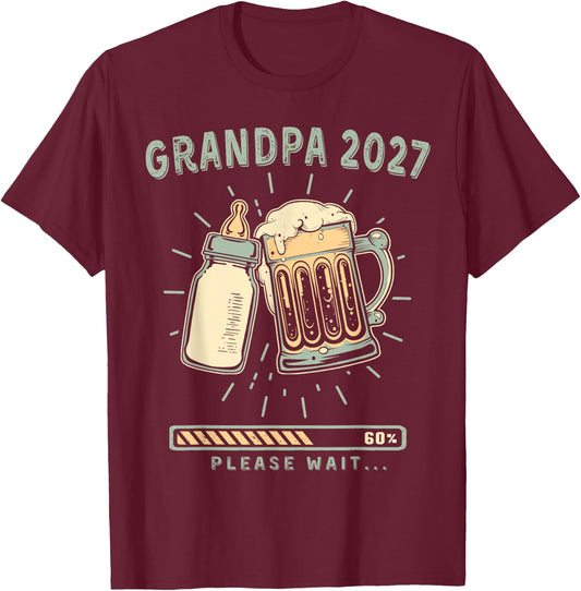 Soon Grandpa 2027 Please Wait Baby Reveal Loading T-Shirt - T-Shirt | Maroon