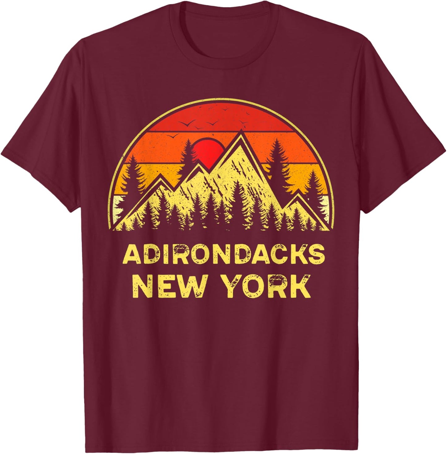 Vintage Adirondacks New York NY Mountains Hiking Souvenir T-Shirt - T-Shirt | Maroon