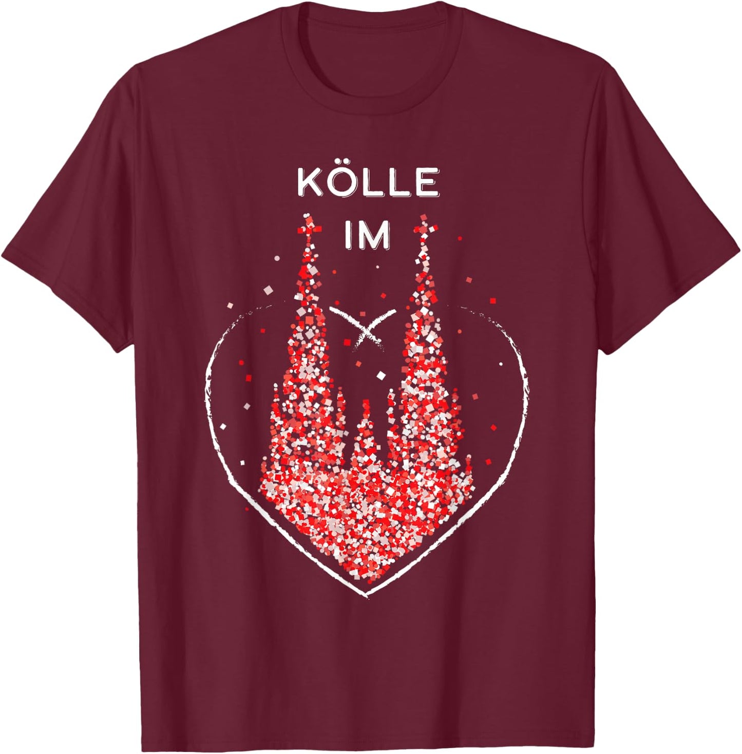 Cologne in the Heart Cologne Cathedral Carnival Red White Kölsch Carnival, black, s T-Shirt - T-Shirt | Maroon