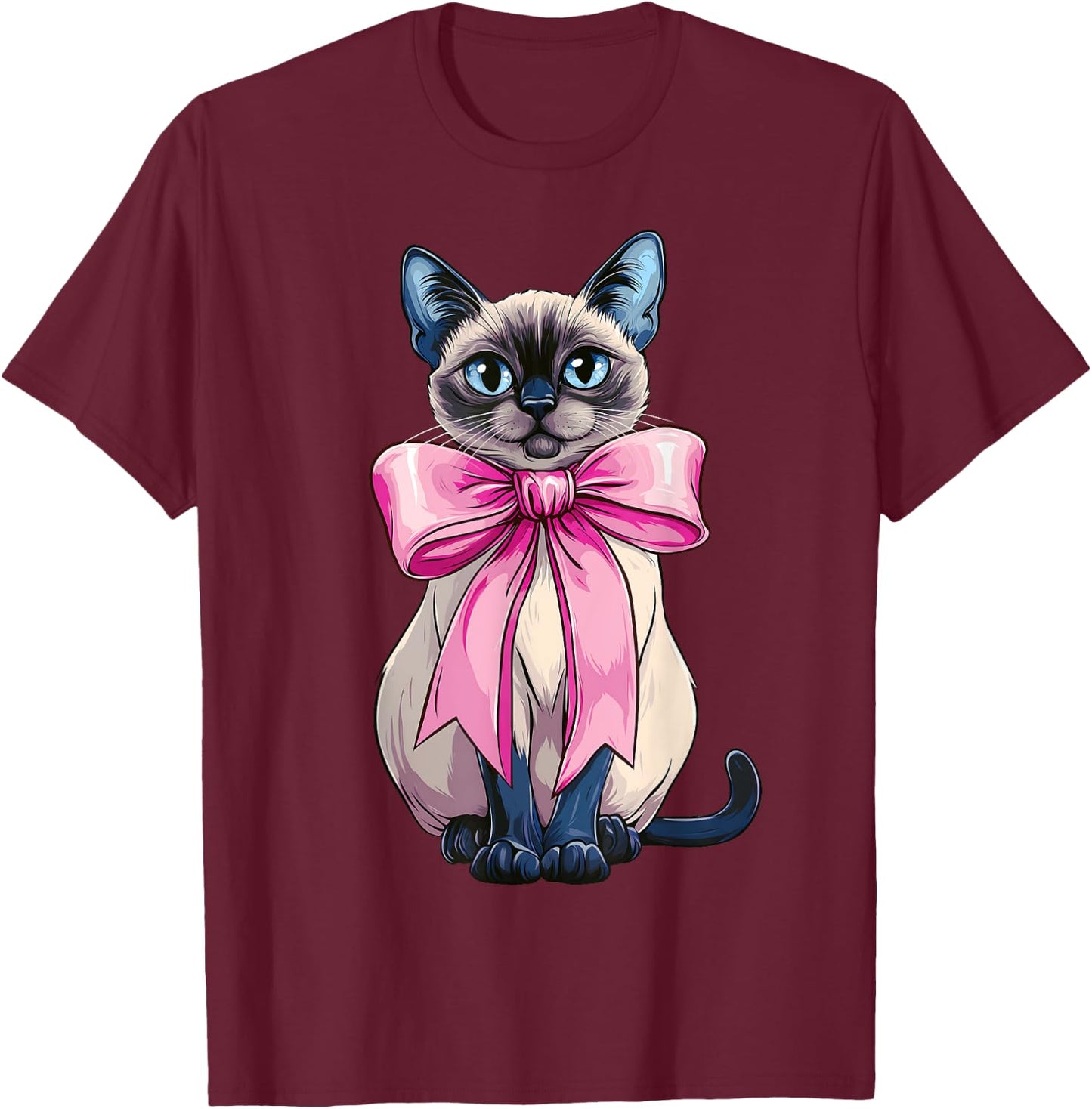 Coquette Bow Siamese Cat Mom Cute Pink Mothers Day Mom Girl T-Shirt - T-Shirt | Maroon
