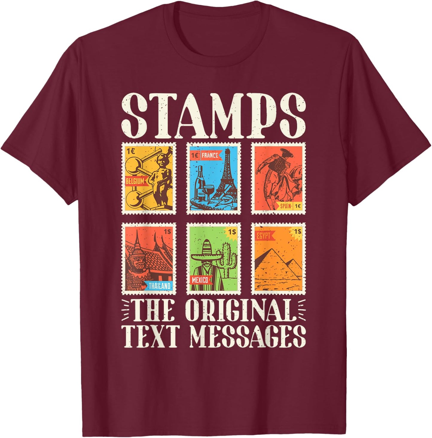 Stamps the original Text Messages Stamp Collector T-Shirt - T-Shirt | Maroon