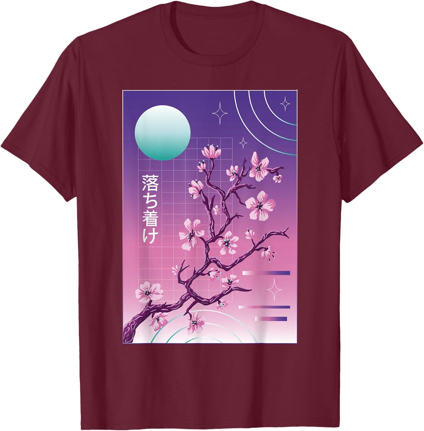 Japanese Sakura Vaporwave T-Shirt - T-Shirt | Maroon