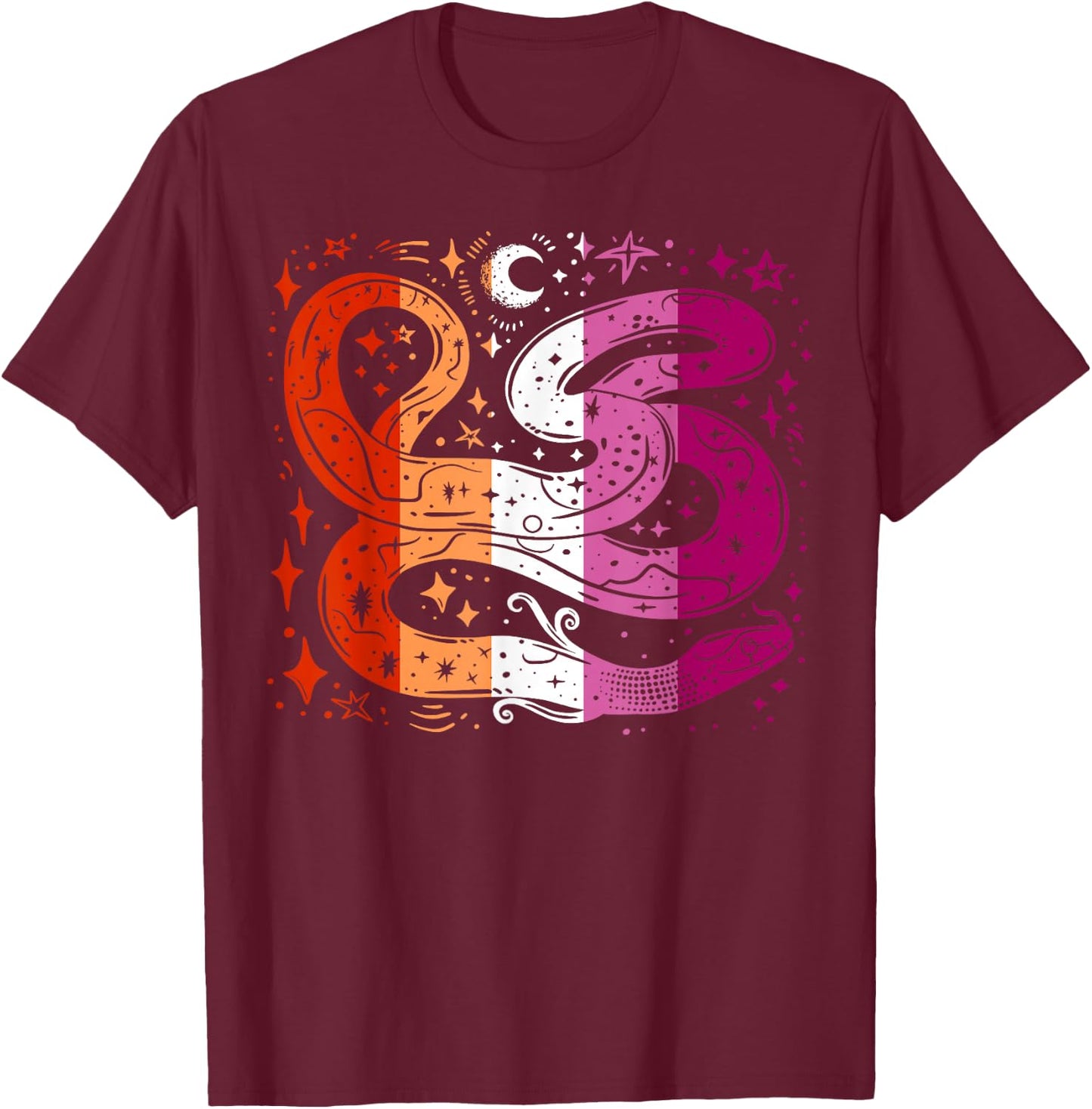Mystical Snake with Stars and Lesbian Pride Magic T-Shirt - T-Shirt | Maroon