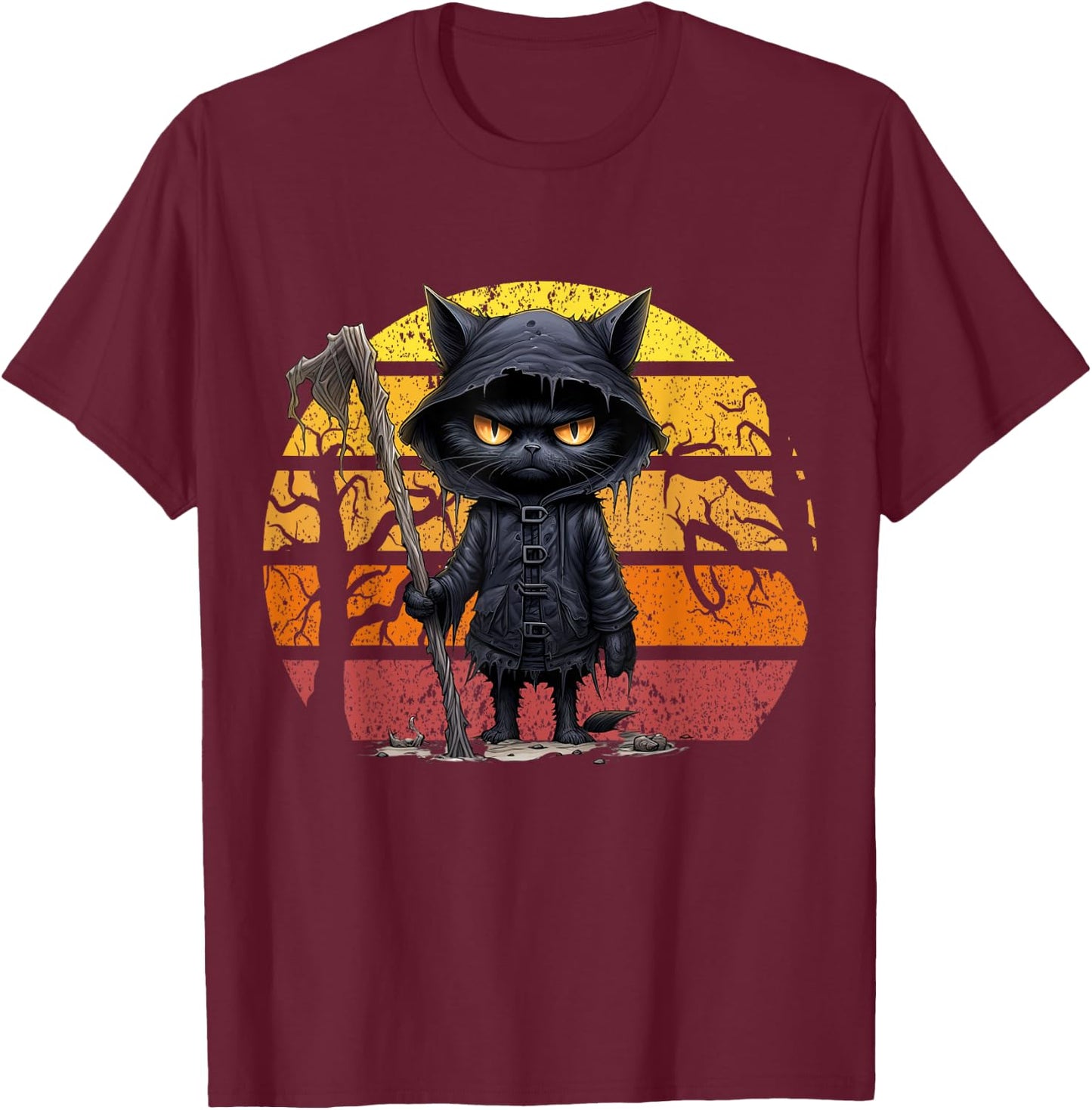 Halloween Black Cat Halloween Scary Angry Cat Men Women Kid T-Shirt - T-Shirt | Maroon
