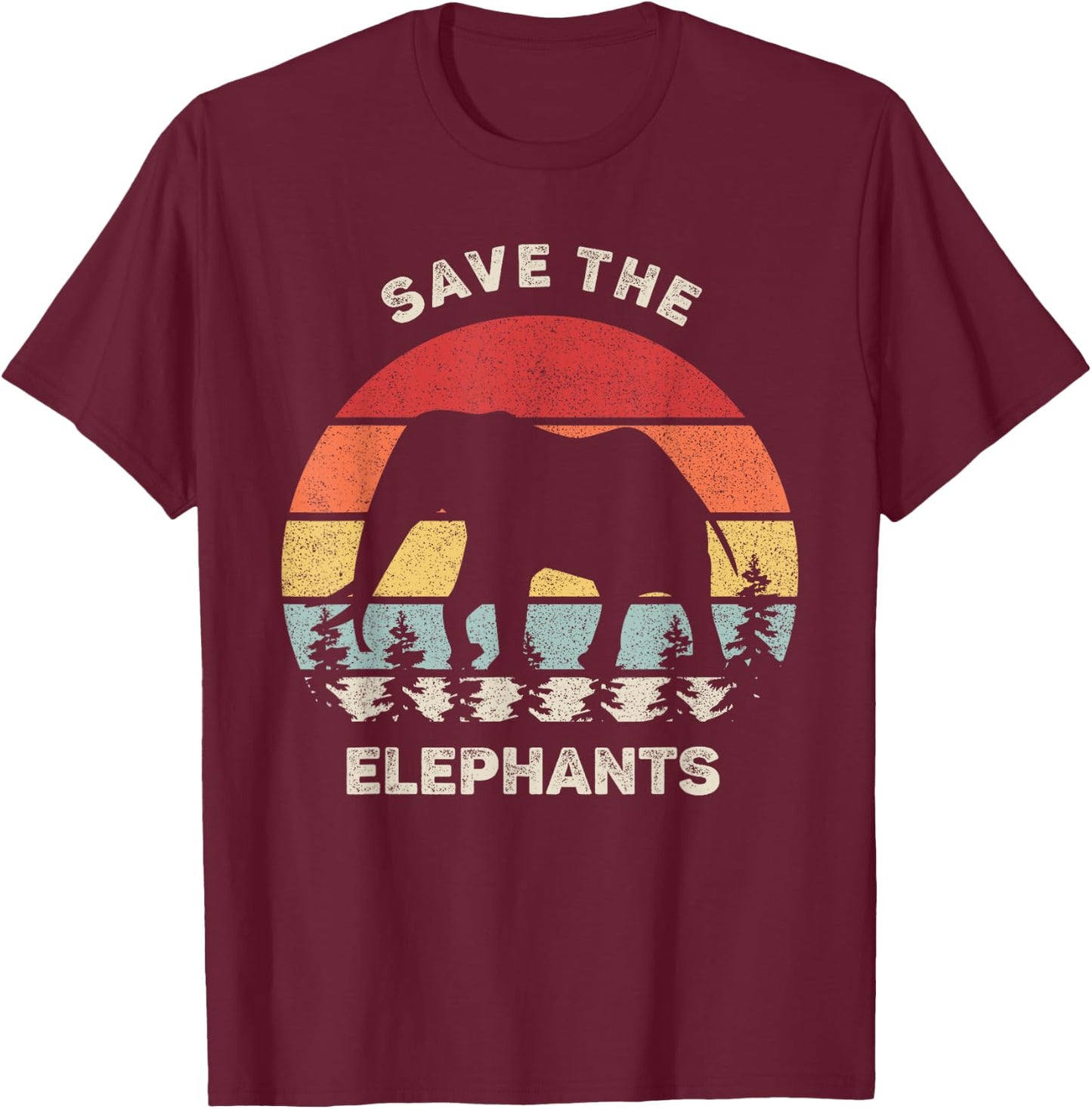 Retro Save The Elephants Shirt Animal Lover Vintage Elephant T-Shirt - T-Shirt | Maroon