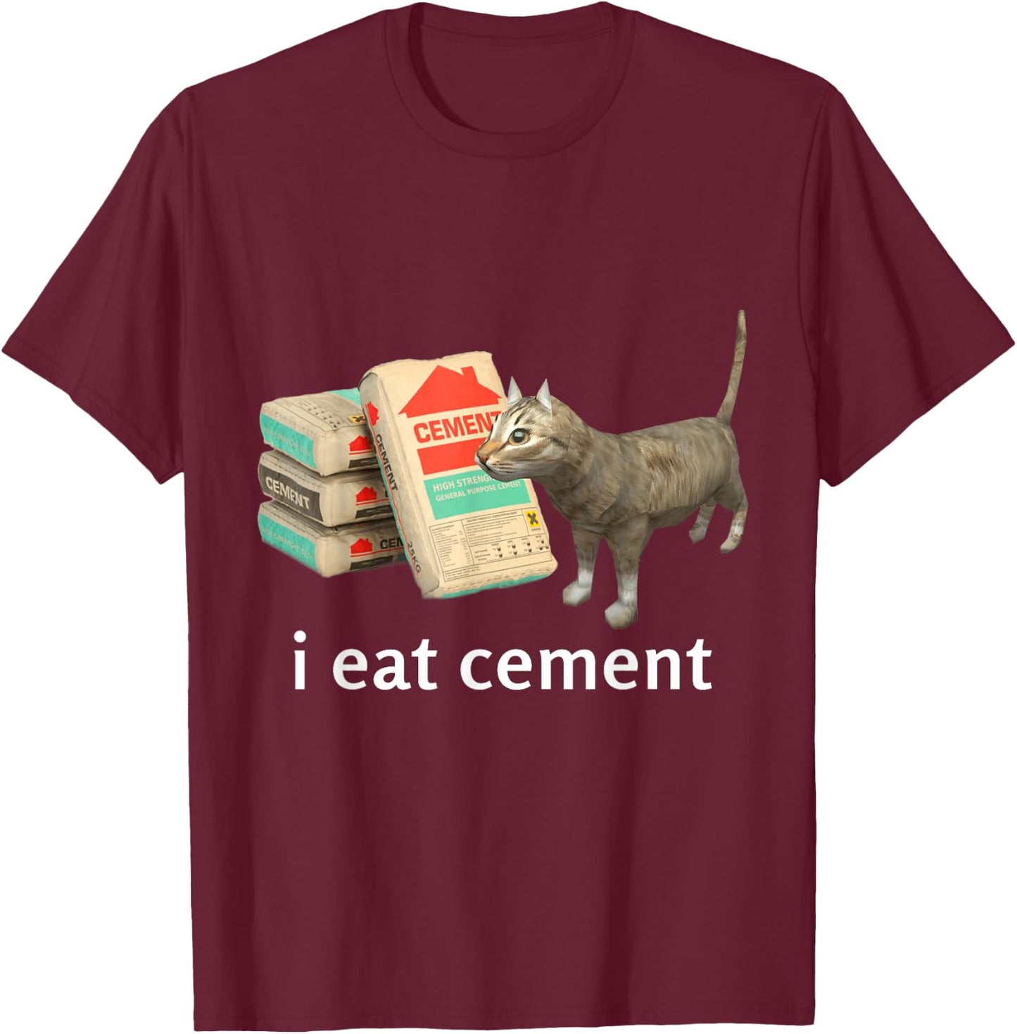 I Eat Cement Cat Shirt Kids Funny Dank Cat Meme T-Shirt - T-Shirt | Maroon