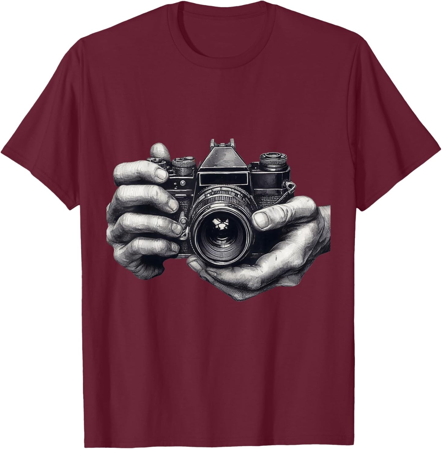 Analog Camera SLR Art Photographer Film Vintage , Black, S T-Shirt - T-Shirt | Maroon