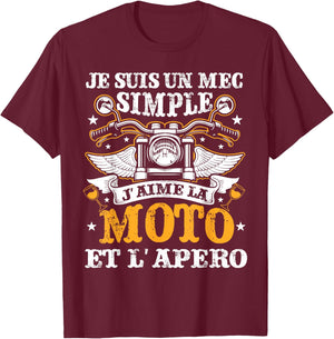 Je Suis Un Mec Simple J'aime La Moto Et L'apero , Black, S T-Shirt - T-Shirt | Maroon