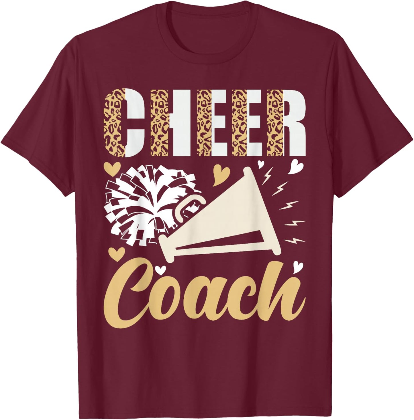 Cheer Coach Leopard Cheerleading Coach T-Shirt - T-Shirt | Maroon