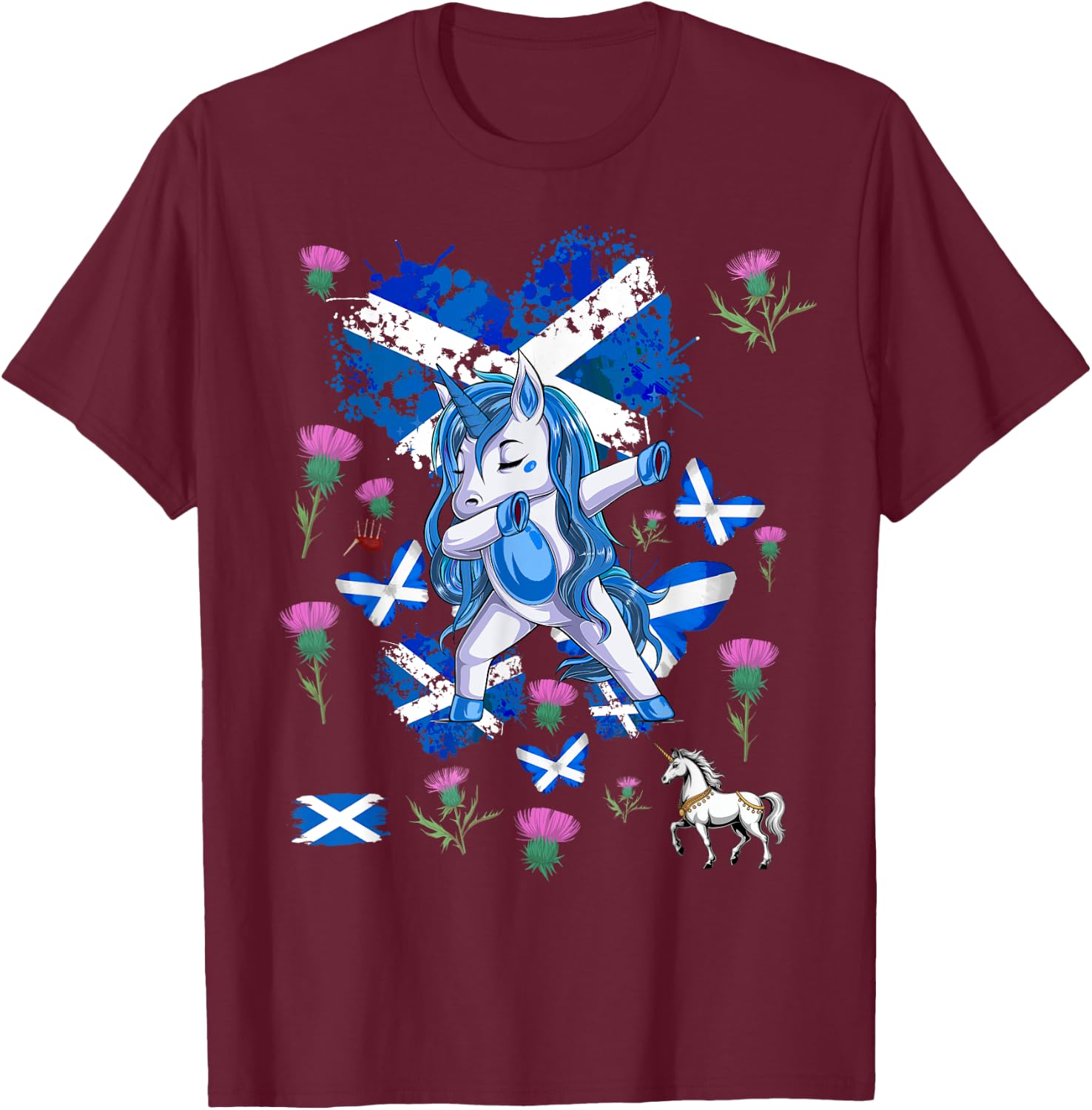 Scottish Unicorn Outfit Idea For Kids Scotland Themed T-Shirt - T-Shirt | Maroon