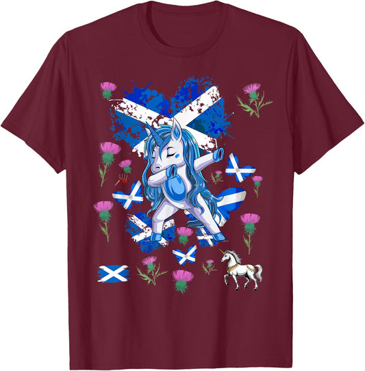 Scottish Unicorn Outfit Idea For Kids Scotland Themed T-Shirt - T-Shirt | Maroon