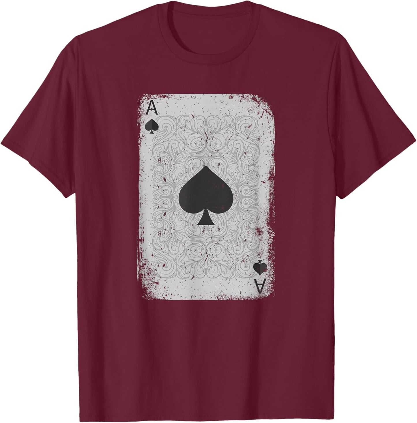 Vintage Distressed Ace of Spades Poker Playing Card Art T-Shirt - T-Shirt | Maroon