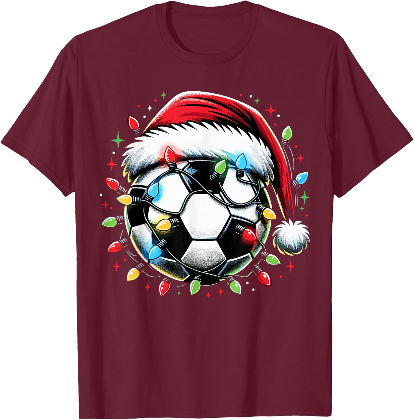 Santa Soccer Ball Lover Christmas T-Shirt - T-Shirt | Maroon