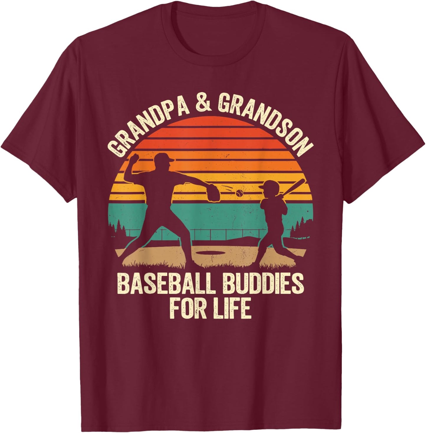 Grandpa and Grandson Baseball Buddies for Life T-Shirt - T-Shirt | Maroon