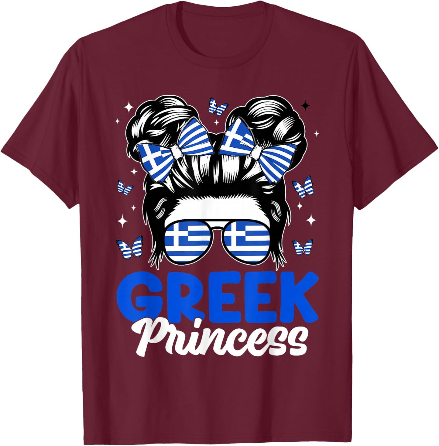 Greek Princess Greece Girl Cute Greek Bow Flag Women Kids T-Shirt - T-Shirt | Maroon