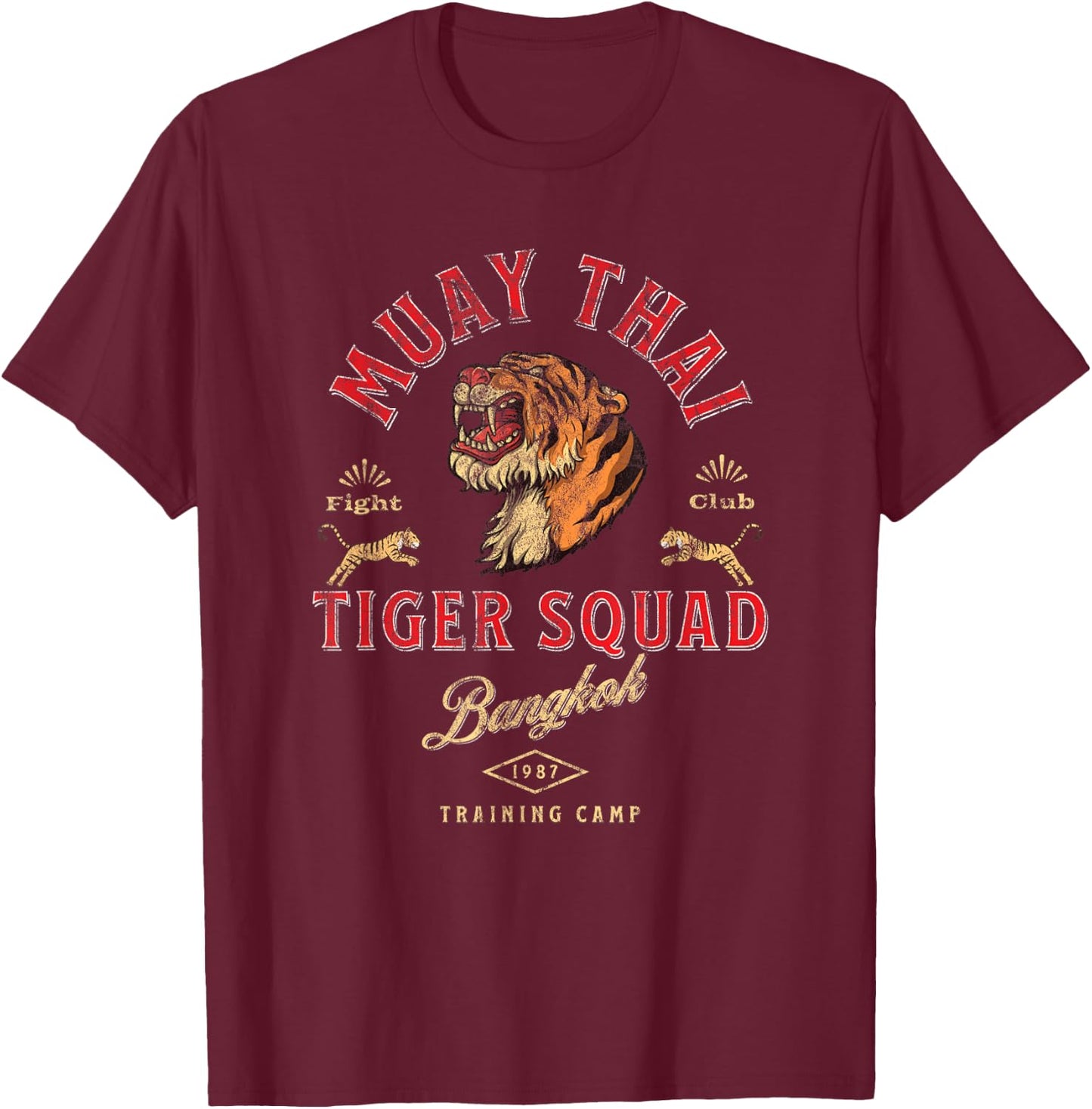 Muay Thai Tiger Squad Bangkok Retro Vintage T-Shirt - T-Shirt | Maroon