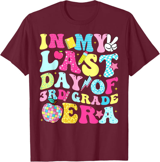 in My Last Day of 3rd Grade Era Groovy Boy Girl Student T-Shirt - T-Shirt | Maroon