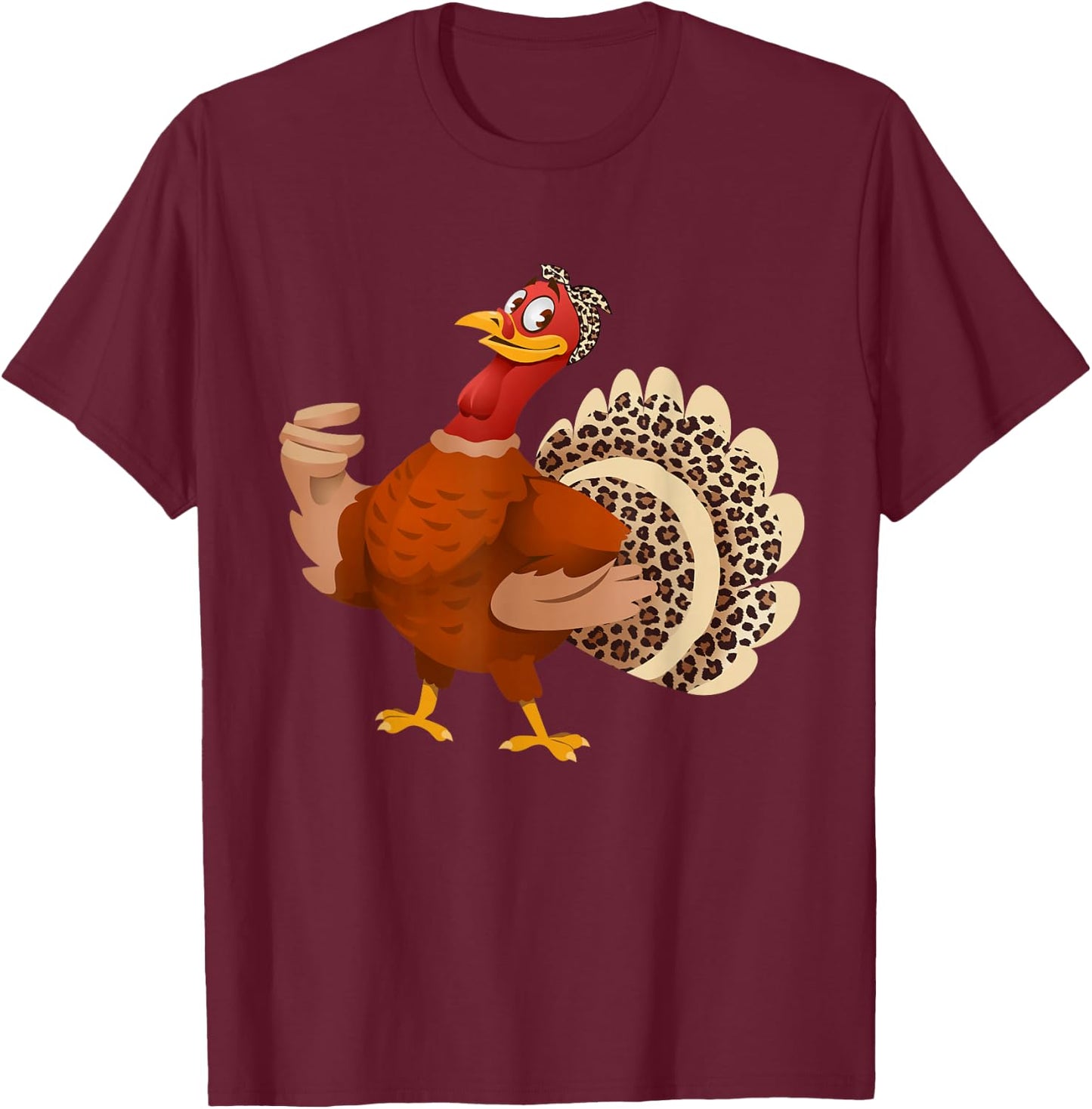 Funny Thanksgiving Turkey Leopard Print Autumn Fall T-Shirt - T-Shirt | Maroon